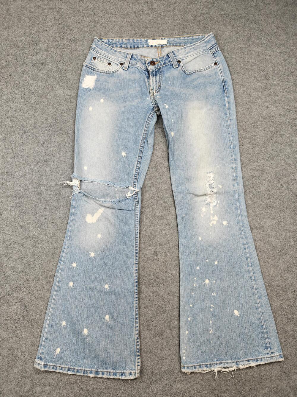 BKE Jeans Womens 29 Blue Starlite Flared Distressed Paint Splatter 29.5 Inseam